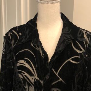 Coldwater Creek Black Burnout Velvet Blouse ((L)
